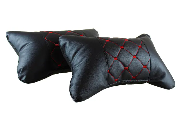 Комплект от 2 броя универсални възглавници авто възглавничка за врат - черно с червен шев