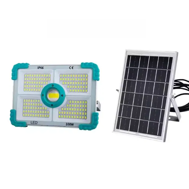 Соларен LED прожектор 100W с външен панел и дистанционно управление