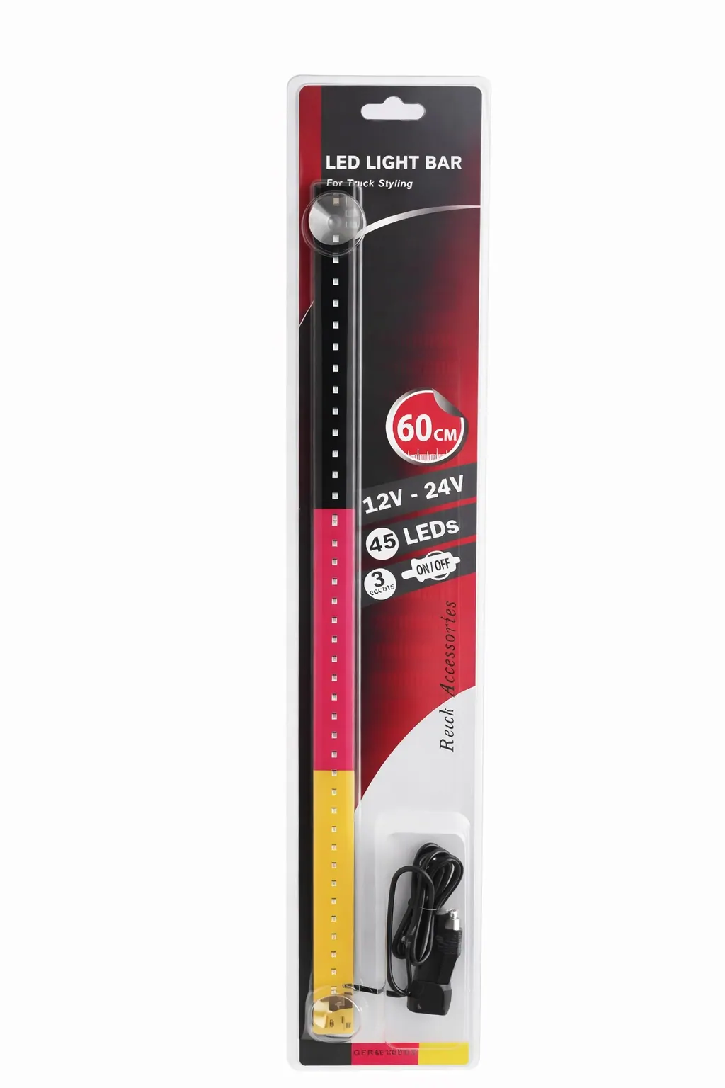 Светещ LED бар 60 cm 45 LED 12V - 24V черно-червено-жълто DE Germany флаг знаме Германия