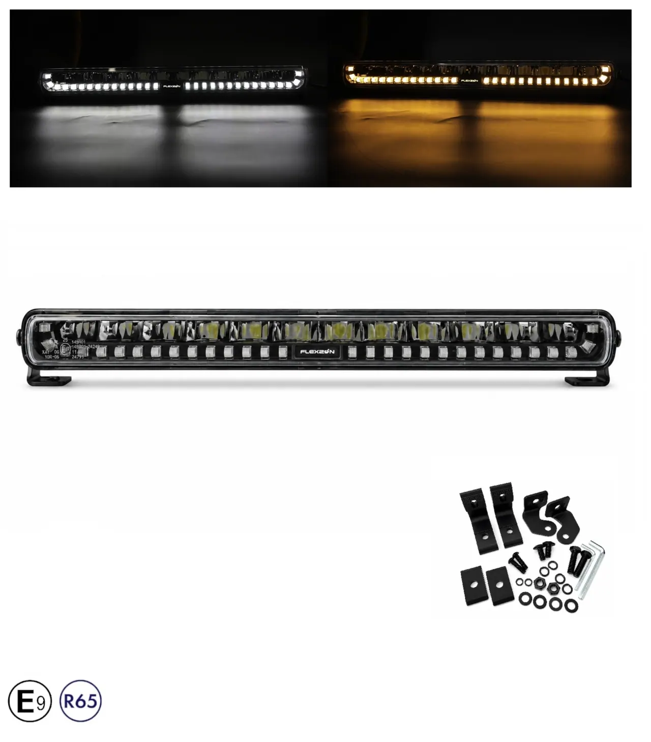 LED Бар Flexzon SHARK-LITE BOOST 47 см, 125W, 11000 lm, бял/оранжев DRL, аварийна блиц светлина с 4 режима, E-Mark E9, R65, 10–24V